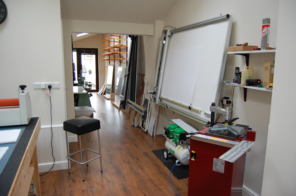 Keith Wilkinson's well equiped Nottingham picture framing studio